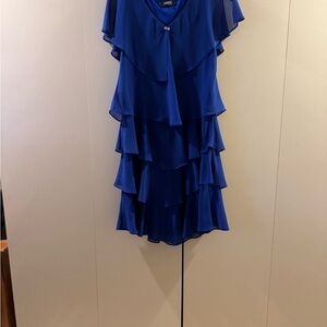 Blue Tiered Ruffled V-Neck Mini Dress